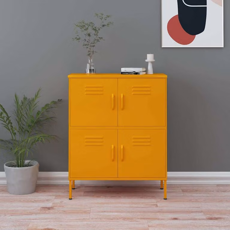 Armadietto da parete vidaXL in metallo giallo opaco con ante a battente, L: 80 cm, P: 35 cm, H: 101,5 cm