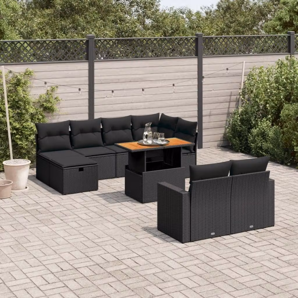 Maison Exclusive - Set da giardino 11 pezzi con cuscini in poly rattan nero