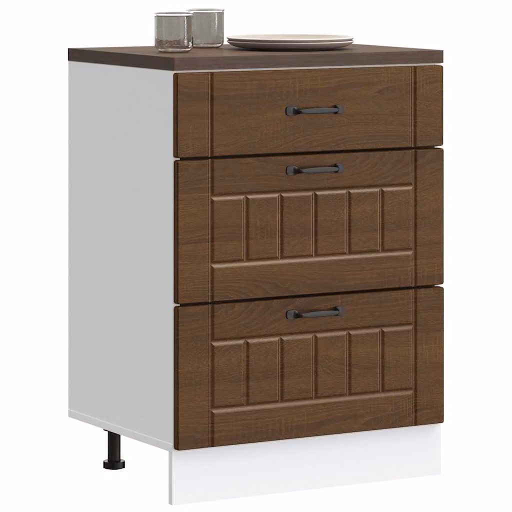 Base da cucina moderna vidaXL in legno marrone con cassetti interni e ante