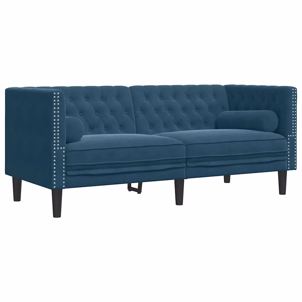 Divano Chesterfield a 2 posti vidaXL in velluto blu con cuscini inclusi L: 174,0 cm, P: 74,5 cm, H: 70,5 cm – 2