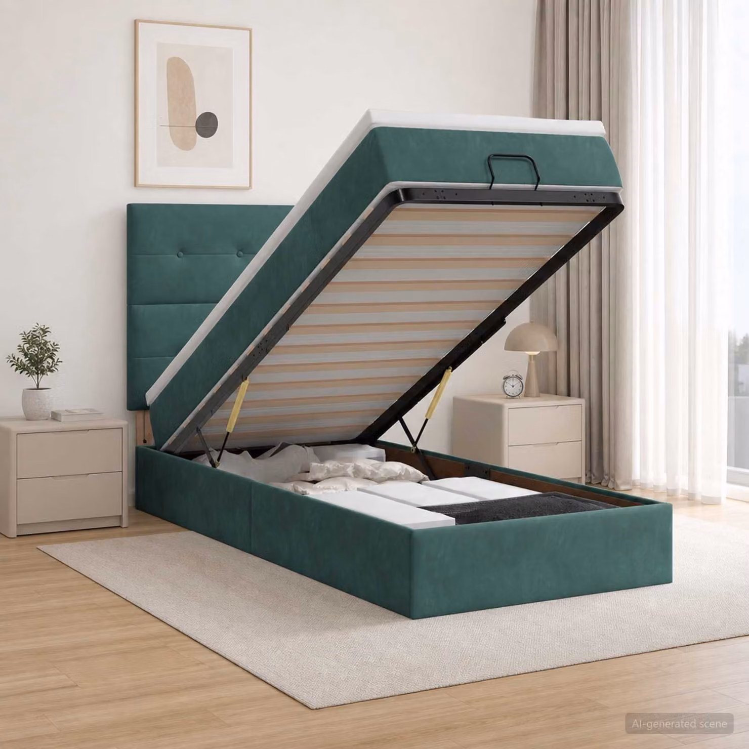 Letto ottomano con materasso vidaXL in velluto verde scuro, L 80 x P 200 x H 128 cm