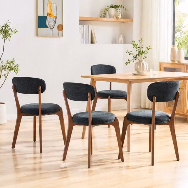 Set di 2 sedie da pranzo in lino nero con struttura in metallo e seduta imbottita 84 × 55;5 × 48;5 cm