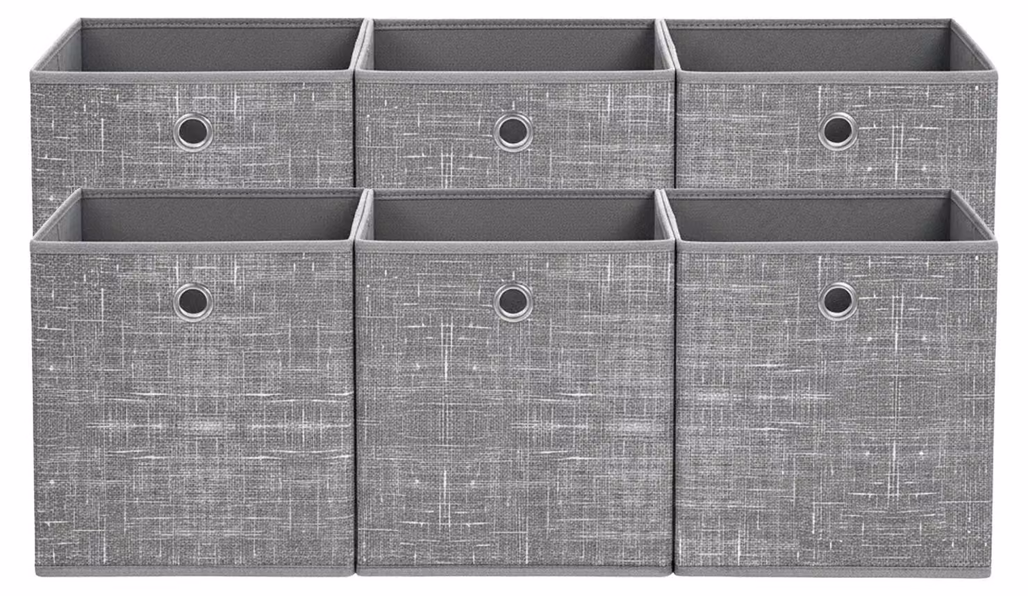 Set di 6 contenitori portaoggetti in tessuto non tessuto con maniglia, colore grigio, dimensioni 26x26x28 cm
