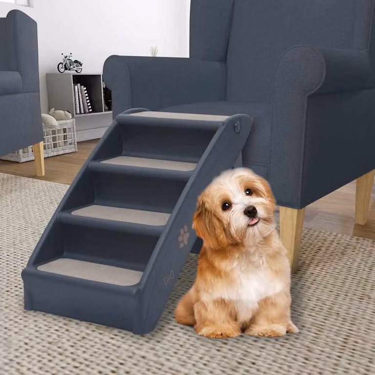 vidaXL Scala per Cani Pieghevole con 4 Gradini Grigio Antracite con Superficie Antiscivolo