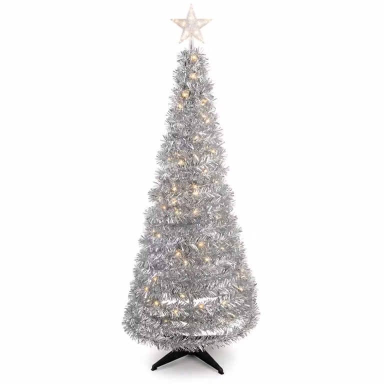 Albero di Natale pop-up con illuminazione a LED - argento / 150 cm - con 120 luci fiabesche a LED integrate
