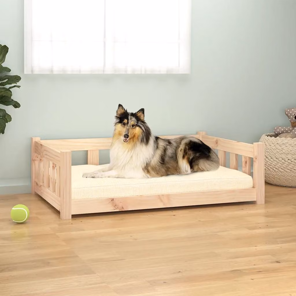 Letto per cani vidaXL in legno di pino naturale con bordo rialzato, L 95,5 x P 65,5 x H 28 cm