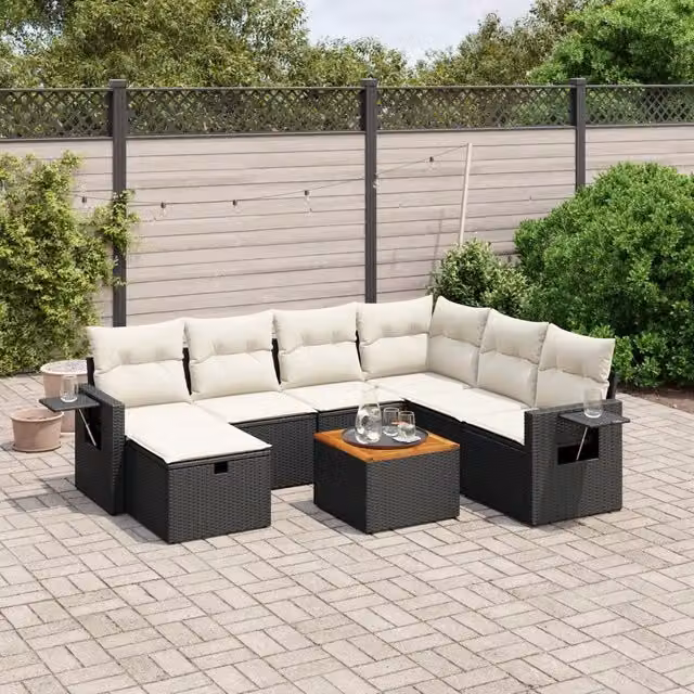 Set Divani da Giardino con Cuscini 8 pz Nero in Polyrattan 3264962