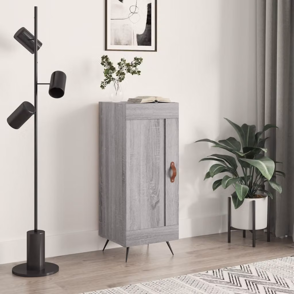 Credenza moderna vidaXL in legno e metallo, Grigio, L 34,5 cm x P 34 cm x H 90 cm