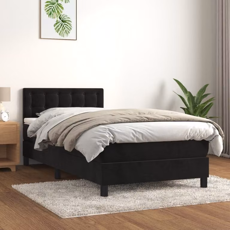 The Living Store Letto a molle con materasso nero 80x200 cm in velluto
