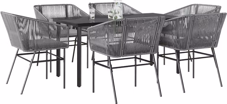 Set da Pranzo da Giardino 7 pz con Cuscini Polyrattan Vetro