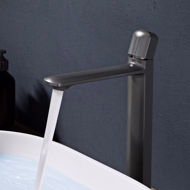 doporro Miscelatore lavabo bagno in ottone Grigio, monocomando per acqua calda e fredda 31,3 cm WAO-1190H