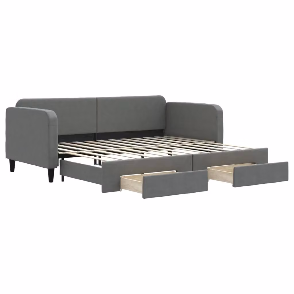 Divano Letto Estraibile con Cassetti vidaXL in Tessuto Grigio per Soggiorno e Camera da Letto L/P: 90 x 200 cm – 2