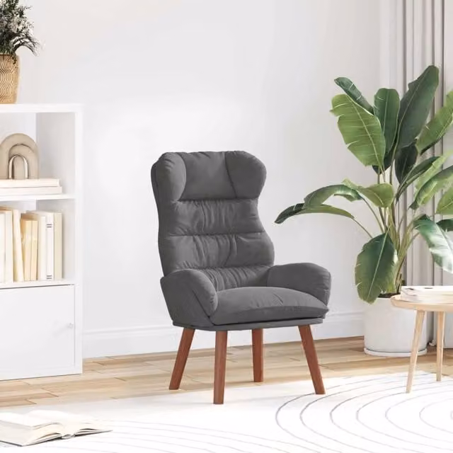 Poltrona Lounge Moderna in Velluto Grigio con Braccioli e Struttura in Legno di Rubberwood L: 69 cm, P: 74 cm, H: 93 cm – 1