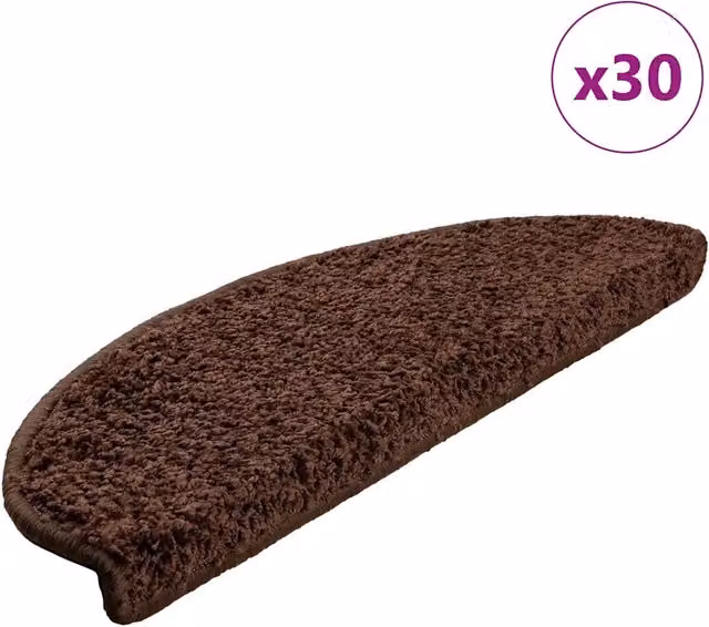 Set di 30 tappetini per scale semicircolari vidaXL, Marrone, L: 65 cm, P: 40 cm, H: 21 cm, antiscivolo e autoadesivi in polipropilene – 1