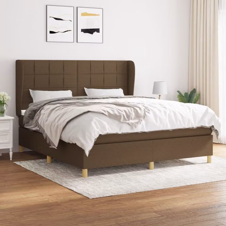 vidaXL Letto a molle con materasso in tessuto marrone scuro 180x200 cm - Letto a molle - Boxspringbetten - Bett - Schlafzimmermöbel