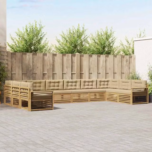 Set di divani da giardino a L con cuscini vidaXL in legno di acacia beige