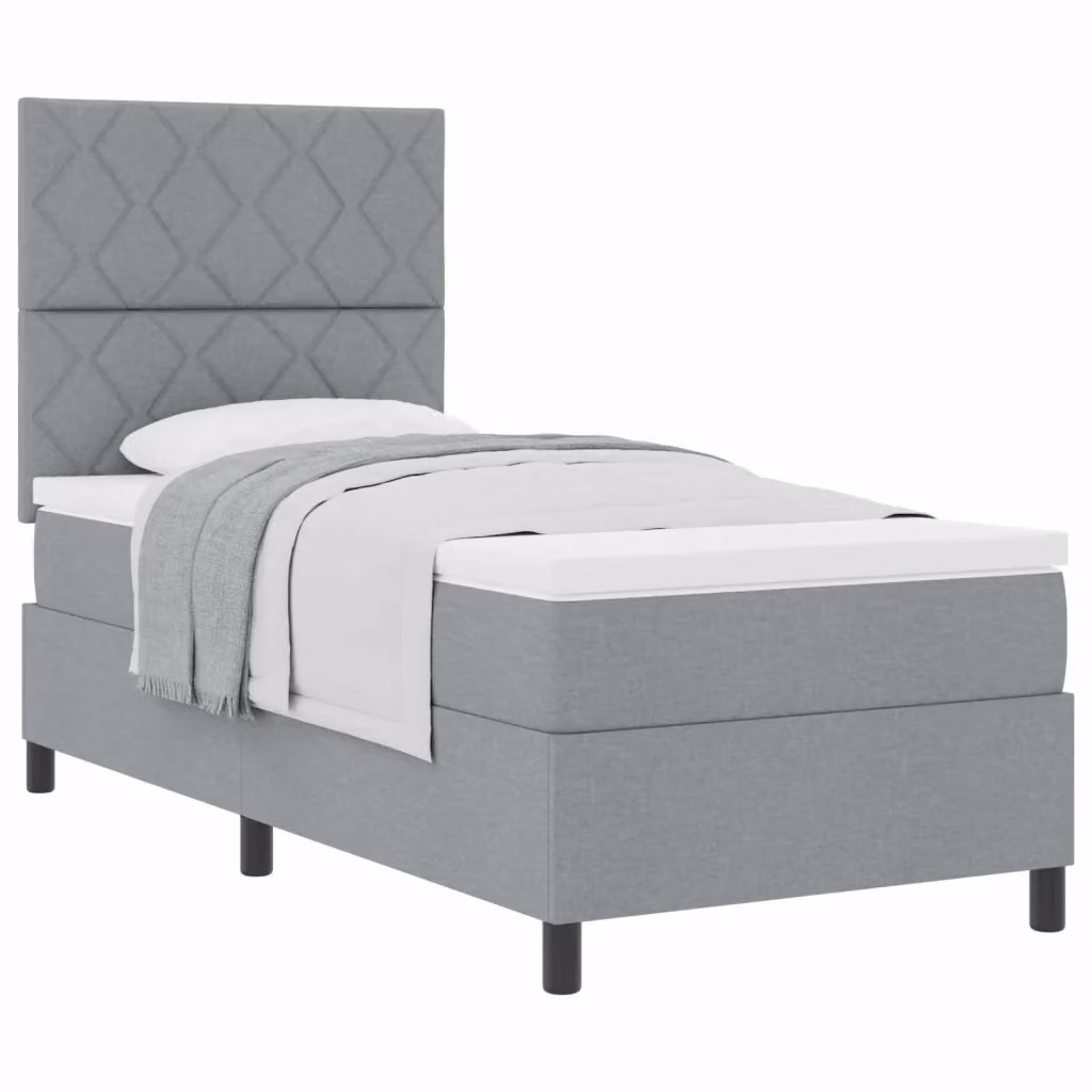 Letto a molle con testiera vidaXL in tessuto grigio L: 100 cm, P: 200 cm, H: 128 cm – 2