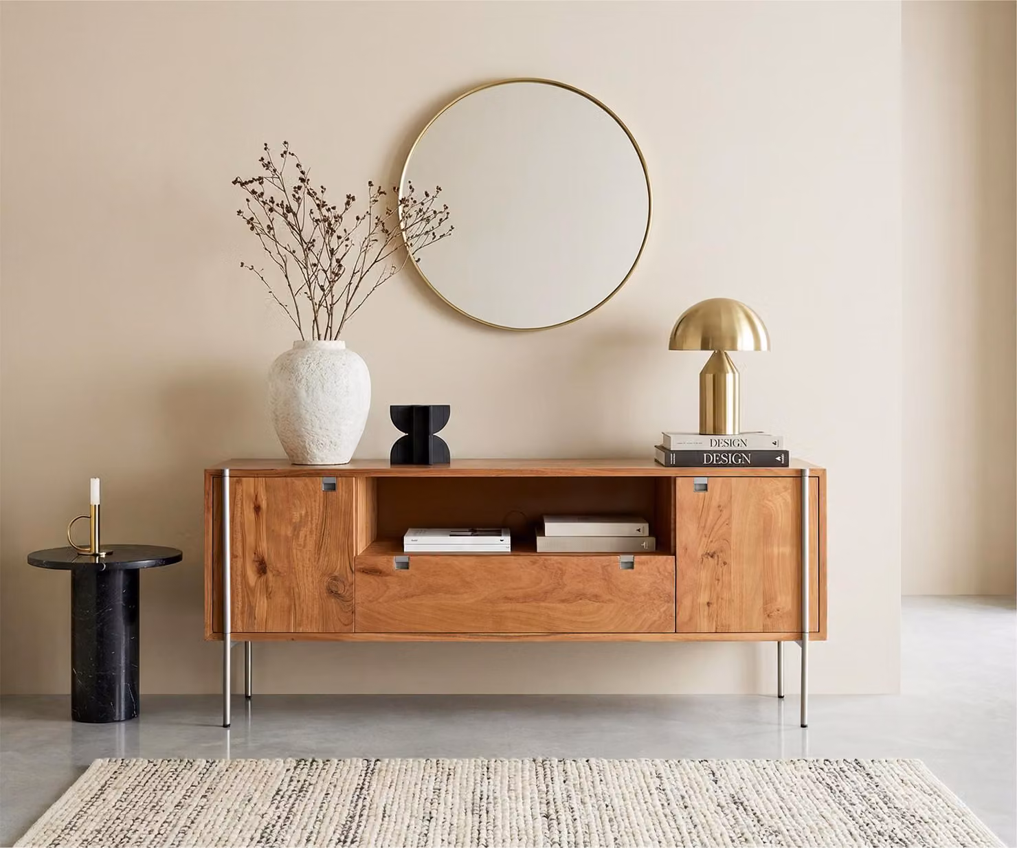 DELIFE Credenza Rivoro 175 cm Acacia naturale 2 ante 1 cassetto 1 ripiano