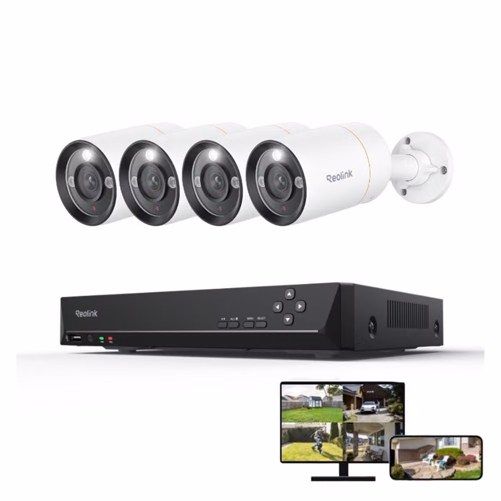 Sistema di sorveglianza per esterni Reolink da 12MP, telecamera di sorveglianza PoE 4X 6K 12MP con faretti e NVR PoE da 2TB 8CH, rilevamento persone/veicoli/animali domestici