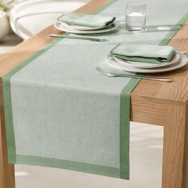Runner Chambray Kasanova verde a righe L: 120 cm, P: 40 cm