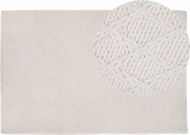 Tappeto rettangolare Beliani in lana e viscosa, intrecciato a mano, motivo geometrico, Bianco, L: 230 cm, P: 160 cm