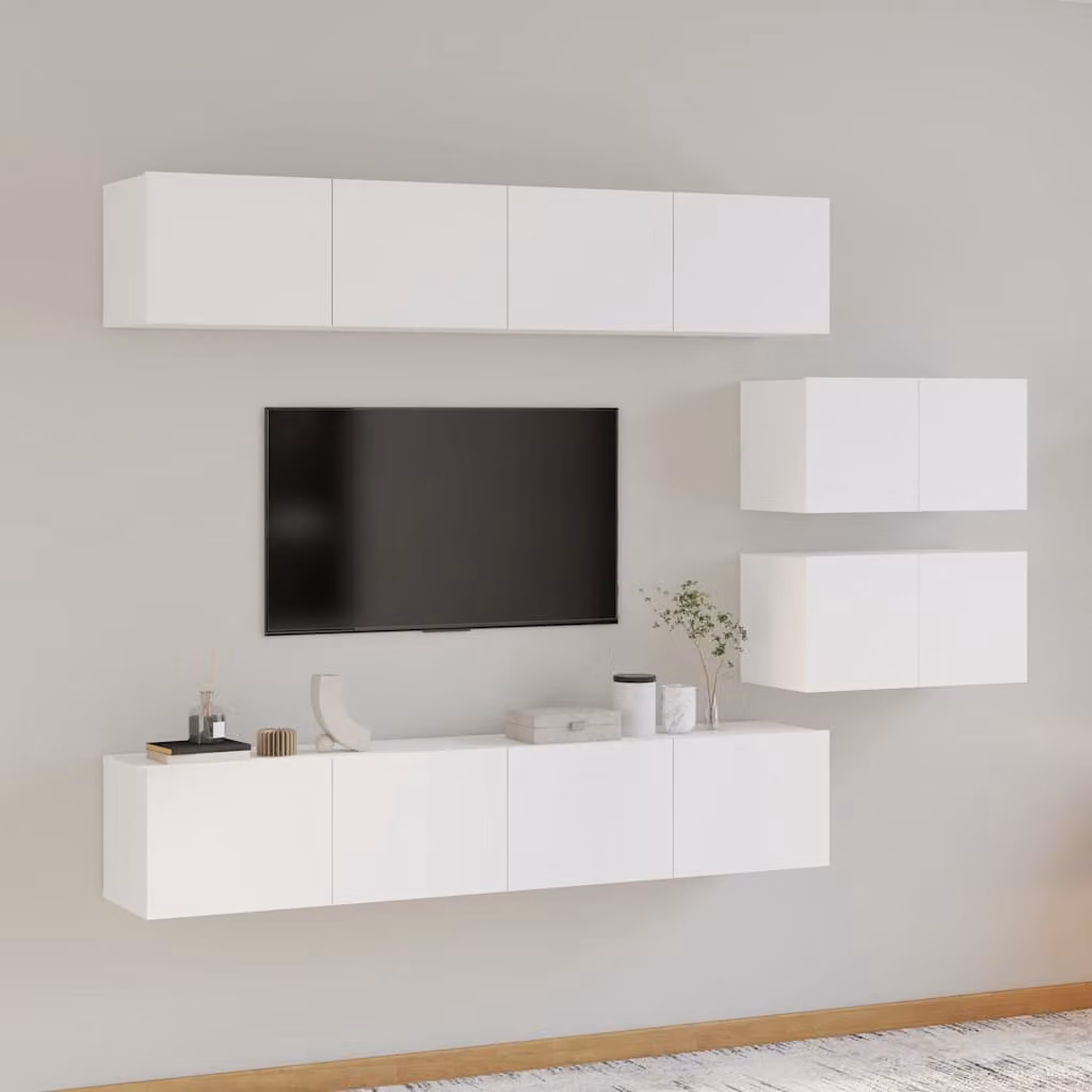 Set di Mobili Porta TV vidaXL 6 Pezzi Bianco in Legno e MDF per Soggiorno – 1