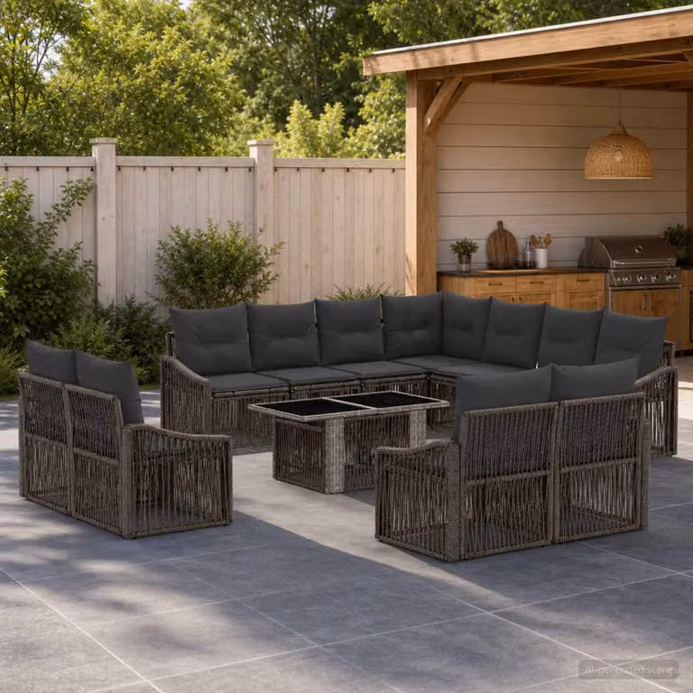 Set Divano da Giardino vidaXL 12 pz in Polyrattan Grigio e Antracite con Cuscini e Tavolino da Esterno