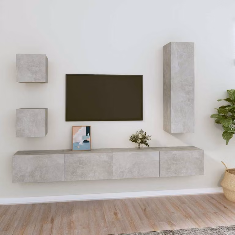 Set di mobili porta TV vidaXL da 5 pezzi in legno e MDF, stile moderno grigio cemento, da appendere alla parete