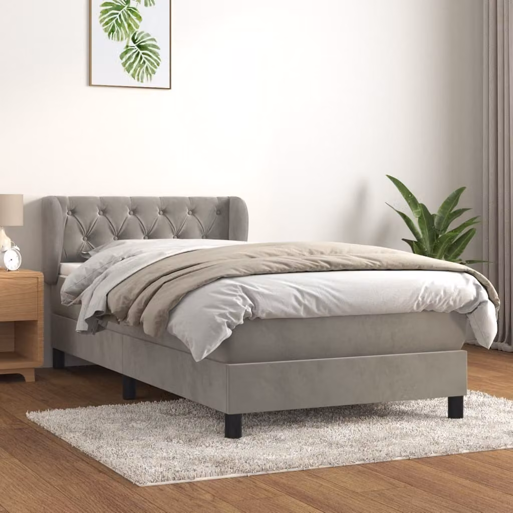 The Living Store Letto a molle con materasso grigio chiaro 80x200 cm in velluto