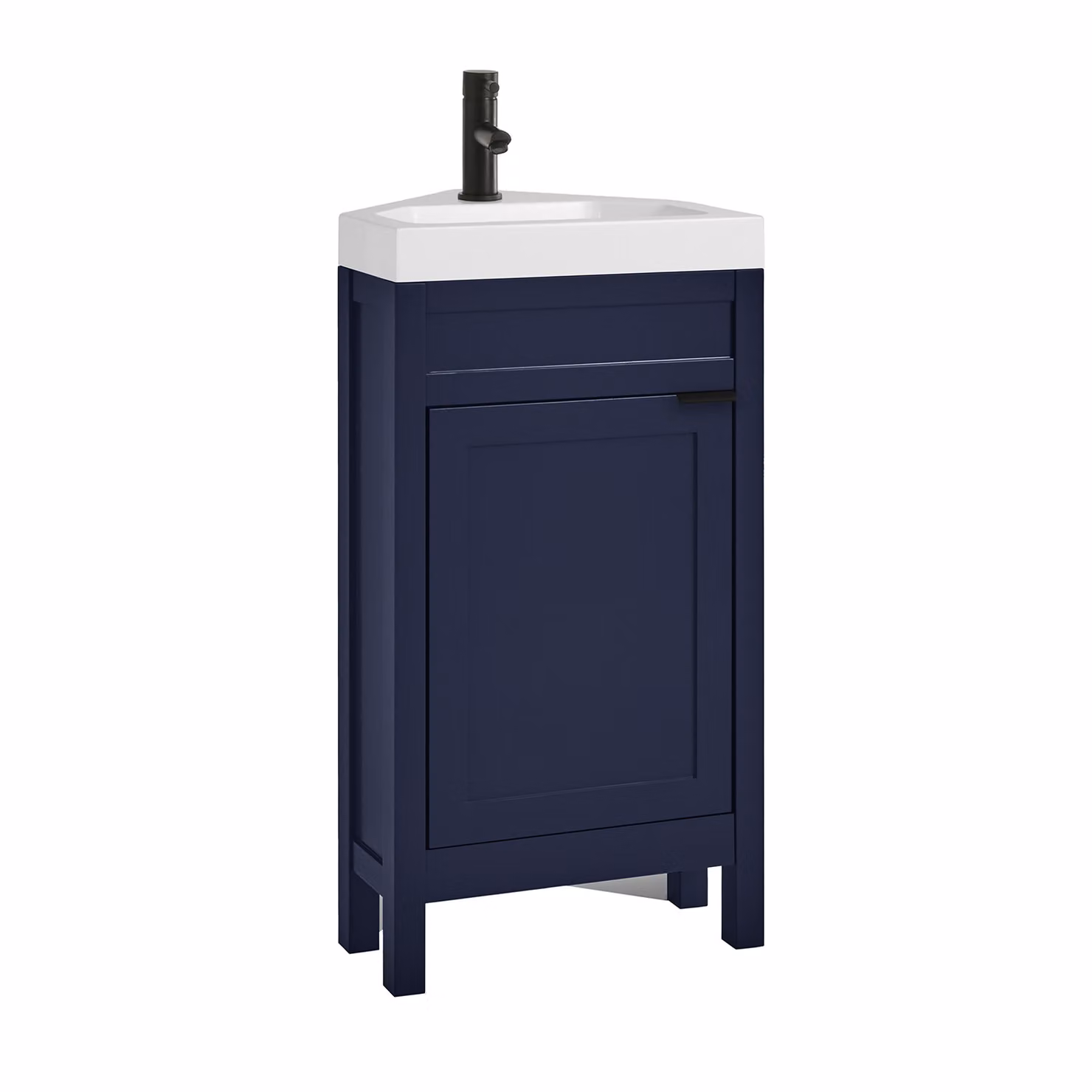 Mobile Bagno Angolare Blu Marino da 450mm con Lavabo e Maniglia Moderna Nera con Impugnatura a Dito - Warwick