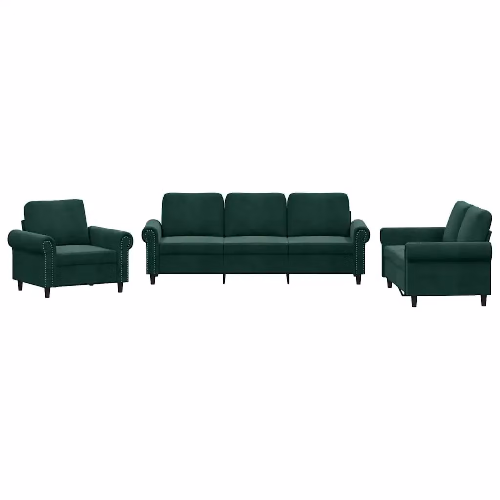 Set di divani 3 pezzi vidaXL in velluto verde con cuscini per soggiorno moderno – 2