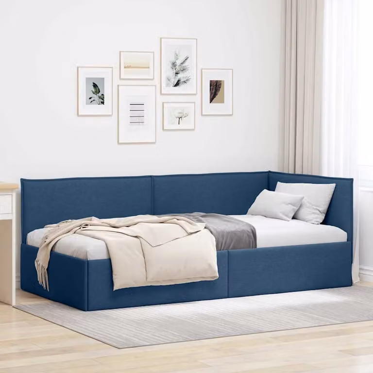 Cornice del letto ad angolo vidaXL in tessuto blu, L 90 x P 200 cm, H 74 x L 90 x P 200 cm