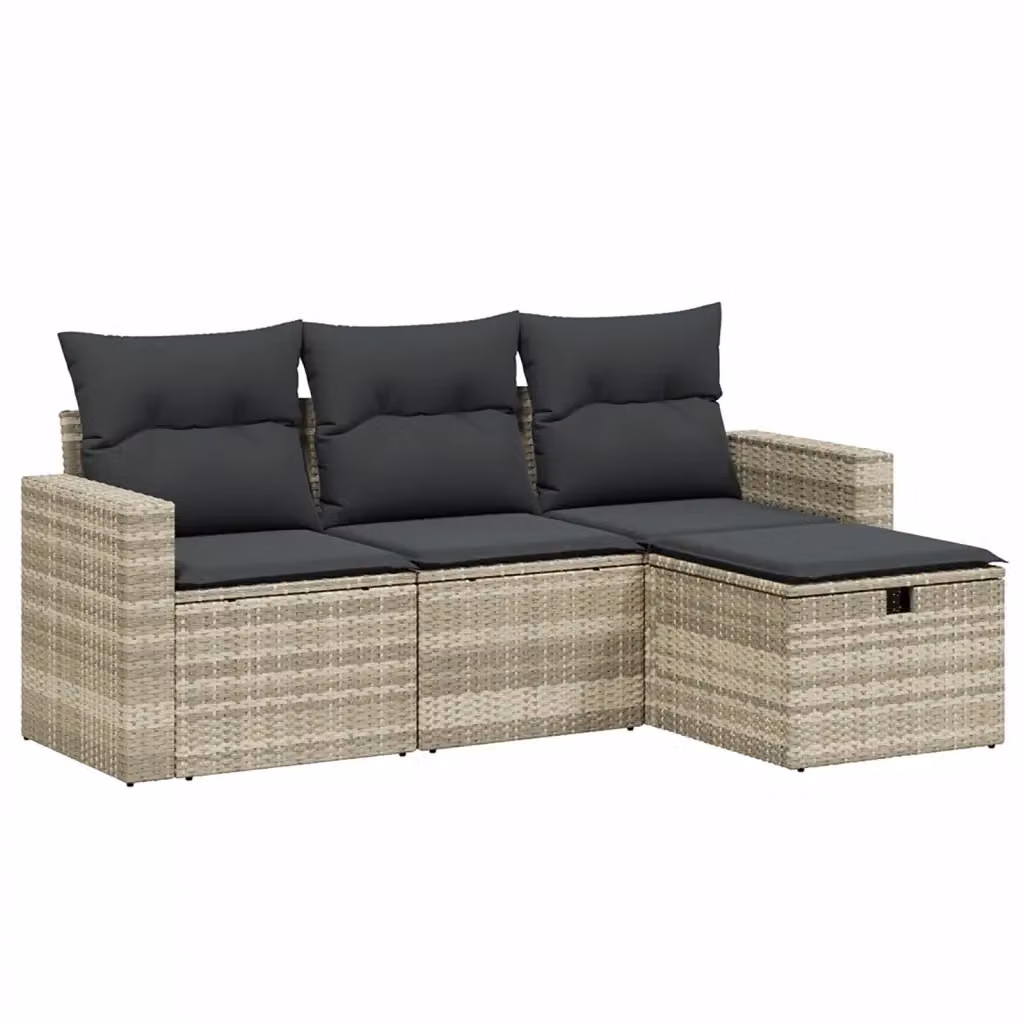 vidaXL Set Divano da Giardino a L con Cuscini Grigio con Poltrona, Divano a 2 posti e Ottoman in Polyrattan e Acciaio – 2