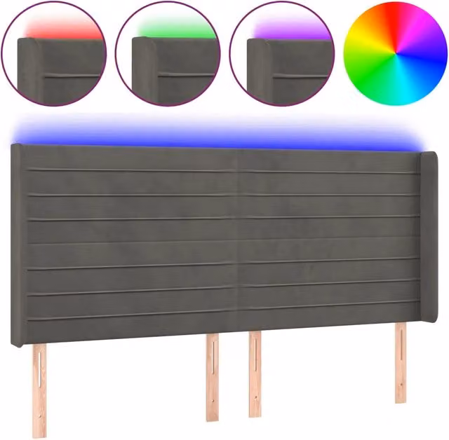 Testiera | Testata a LED Grigio Scuro 183x16x118/128cm inTessuto