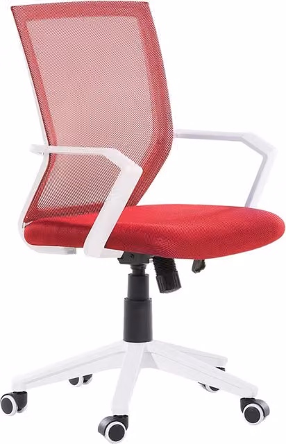 Sedia da ufficio ergonomica Beliani bianca e rossa con braccioli e ruote, girevole a 360 gradi, L/P/H: 55 x 55 x 120 cm