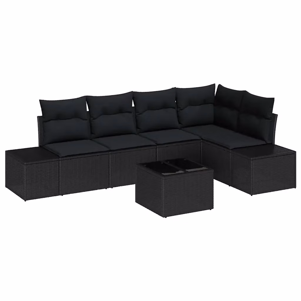 Set Divano da Giardino a L vidaXL in 6 pezzi Nero con Tavolino e Cuscini in Polyrattan e Acciaio – 2