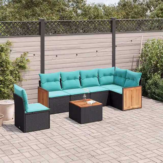 Set Divani da Giardino 7 pz con Cuscini Nero in Polyrattan 3227702