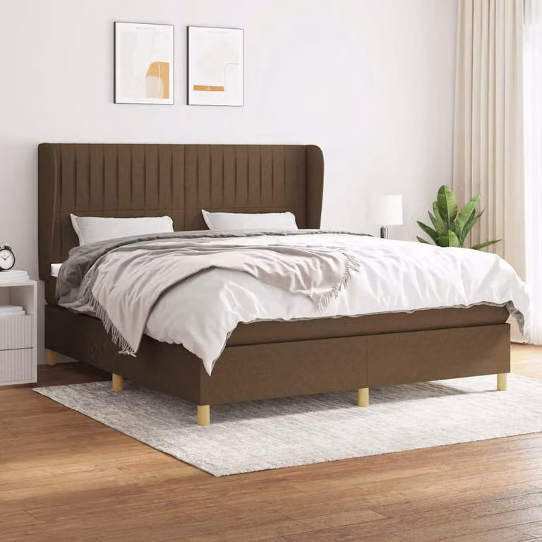 vidaXL Giroletto a Molle con Materasso in Tessuto Marrone e Bianco L/P: 180 x 200 cm
