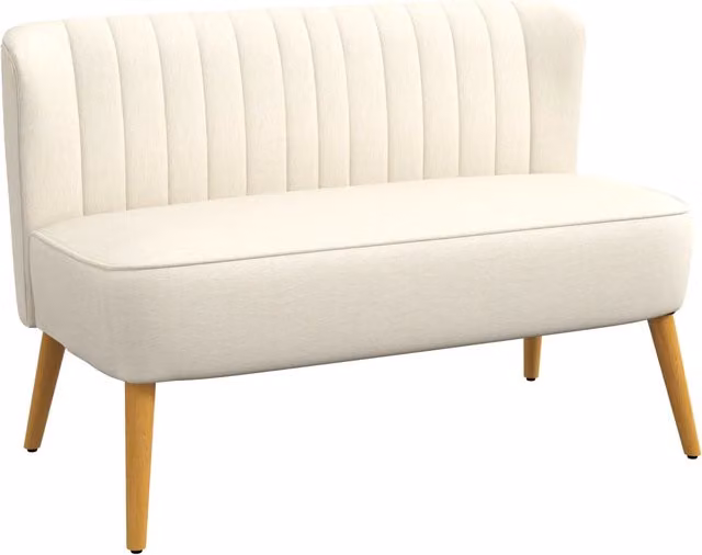 Divano 2 posti in tessuto crema con braccioli e gambe in legno ¨C Minimal ¨C 117x56,5x77 cm