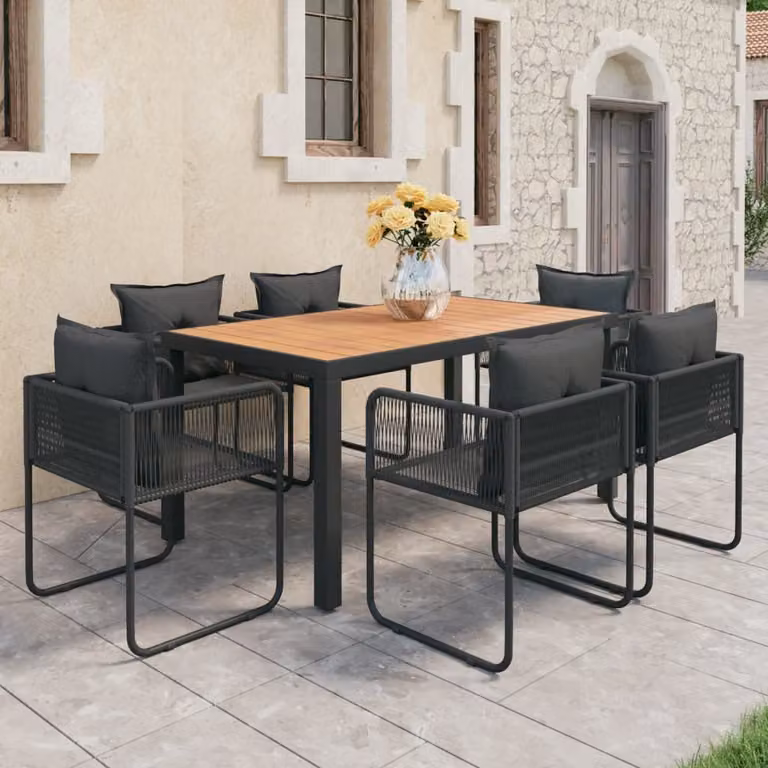 Maison Exclusive - Set da pranzo da giardino 7 pezzi in rattan PVC nero e marrone