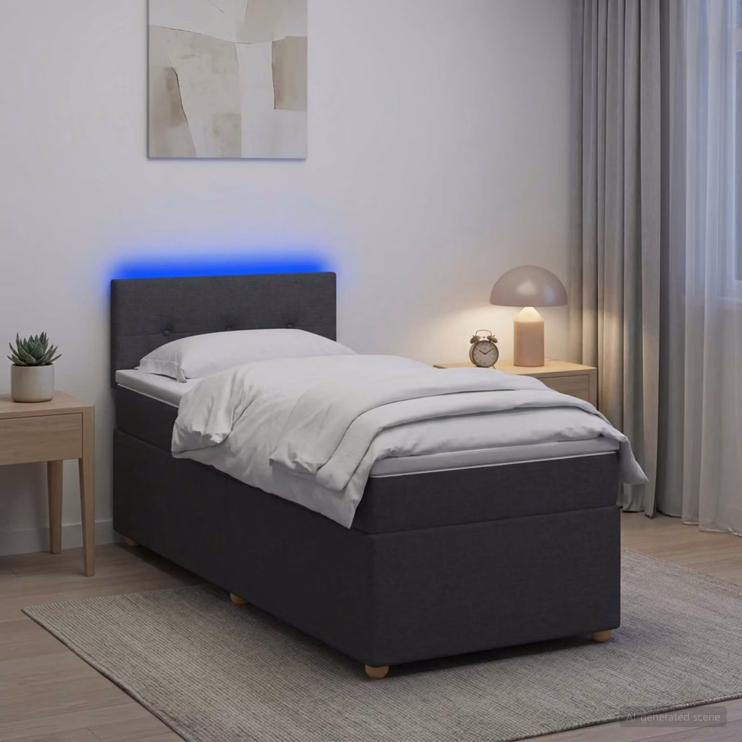 Letto box spring con materasso vidaXL Grigio Scuro L/P/H: 90 x 200 x 76,5 cm in tessuto con molle a tasche individuali e illuminazione sottostante