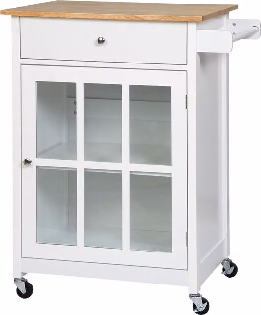 Carrello Multiuso Minimal in Legno Bianco con Ruote L: 67 cm, P: 48 cm, H: 86.5 cm