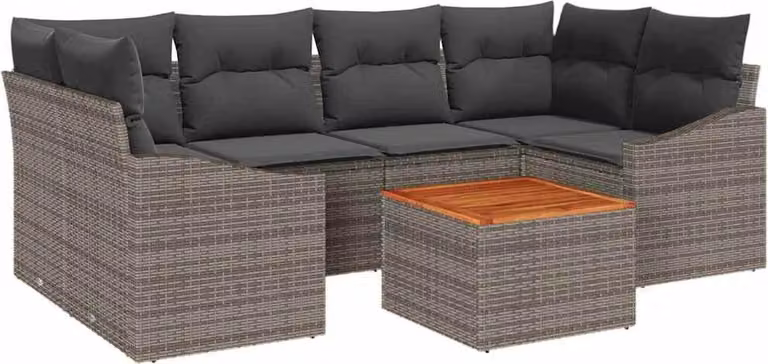 Set Divano da Giardino 7 pcs Grigio polyrattan