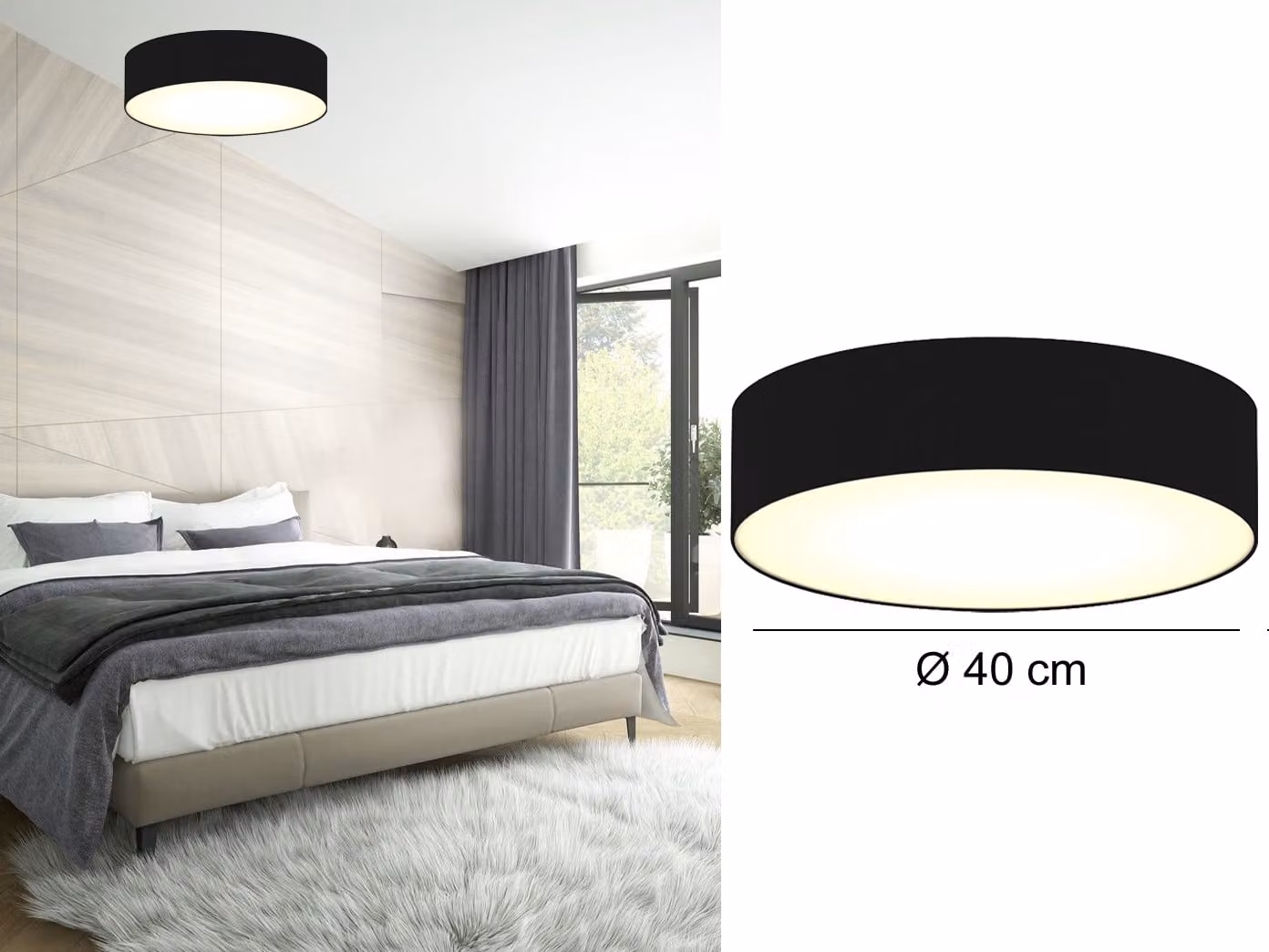 Lampada da soffitto a LED rotonda Ø40 con paralume in tessuto nero Paralumi per lampade da soffitto