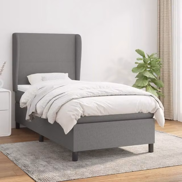 Letto Ibrido vidaXL con Giroletto a Molle e Materasso in Tessuto Grigio e Bianco L/P/H: 90 x 200 x 40 cm – 1