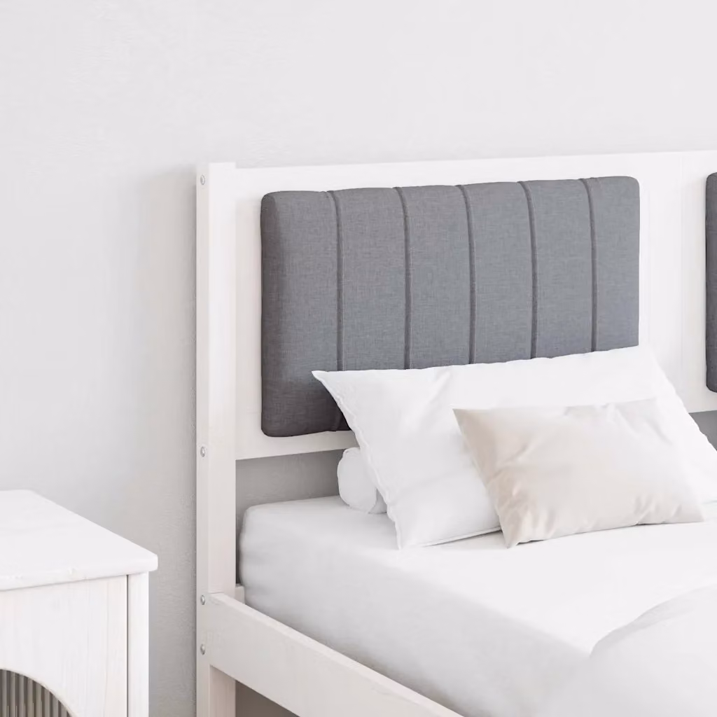 Testiera imbottita moderna vidaXL in pino massello e tessuto bianco e grigio L: 145,5 cm, H: 85,5 cm, P: 8,3 cm