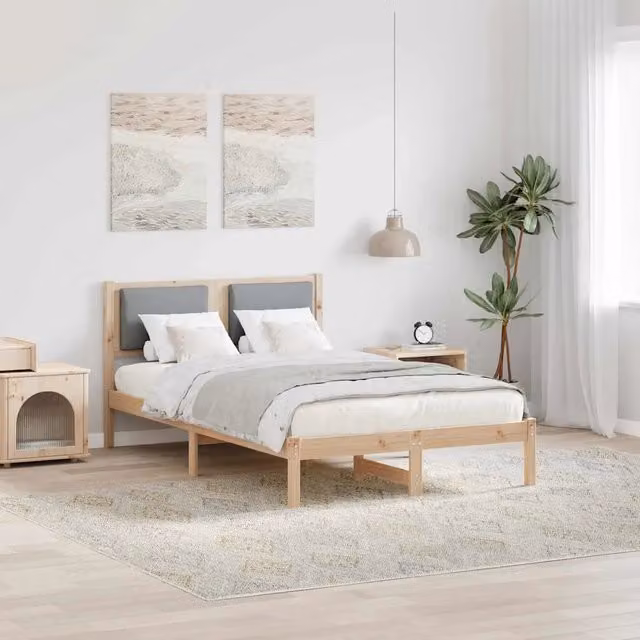 Struttura letto in pino massello con giroletto grigio chiaro L/P/H: 200 x 120 x 85,5 cm