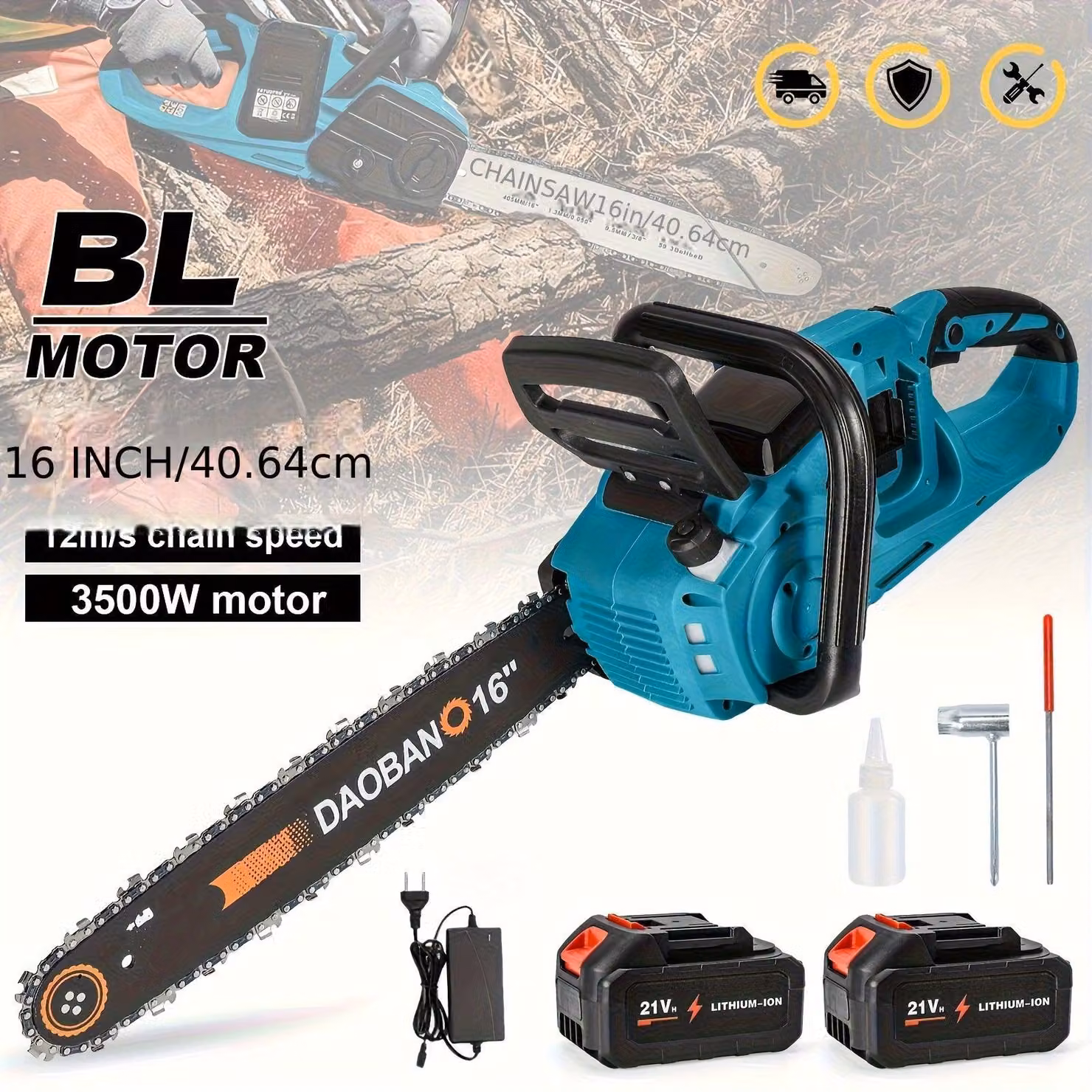 Troncatrice a catena - Sega da potatura - Sega per rami - Sega per alberi - Troncatrice a catena manuale - Senza fili - Motore brushless da 3500W