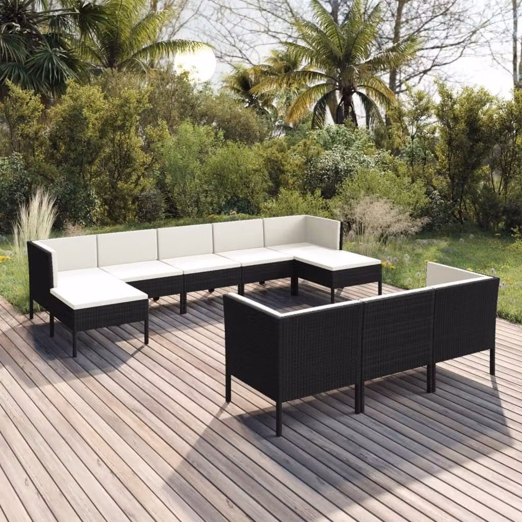 Maison Exclusive - Set da giardino da 10 pezzi con cuscini in rattan sintetico nero