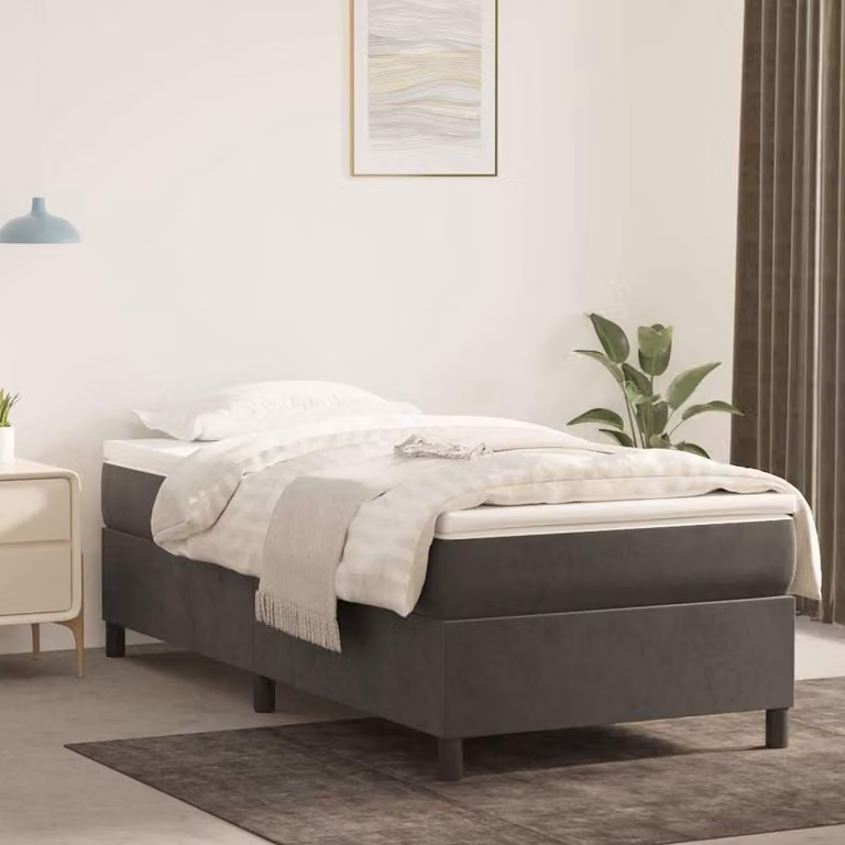 vidaXL Struttura Letto Imbottita in Velluto Grigio con Doghe a Rete Curva L/P/H: 90 x 190 cm